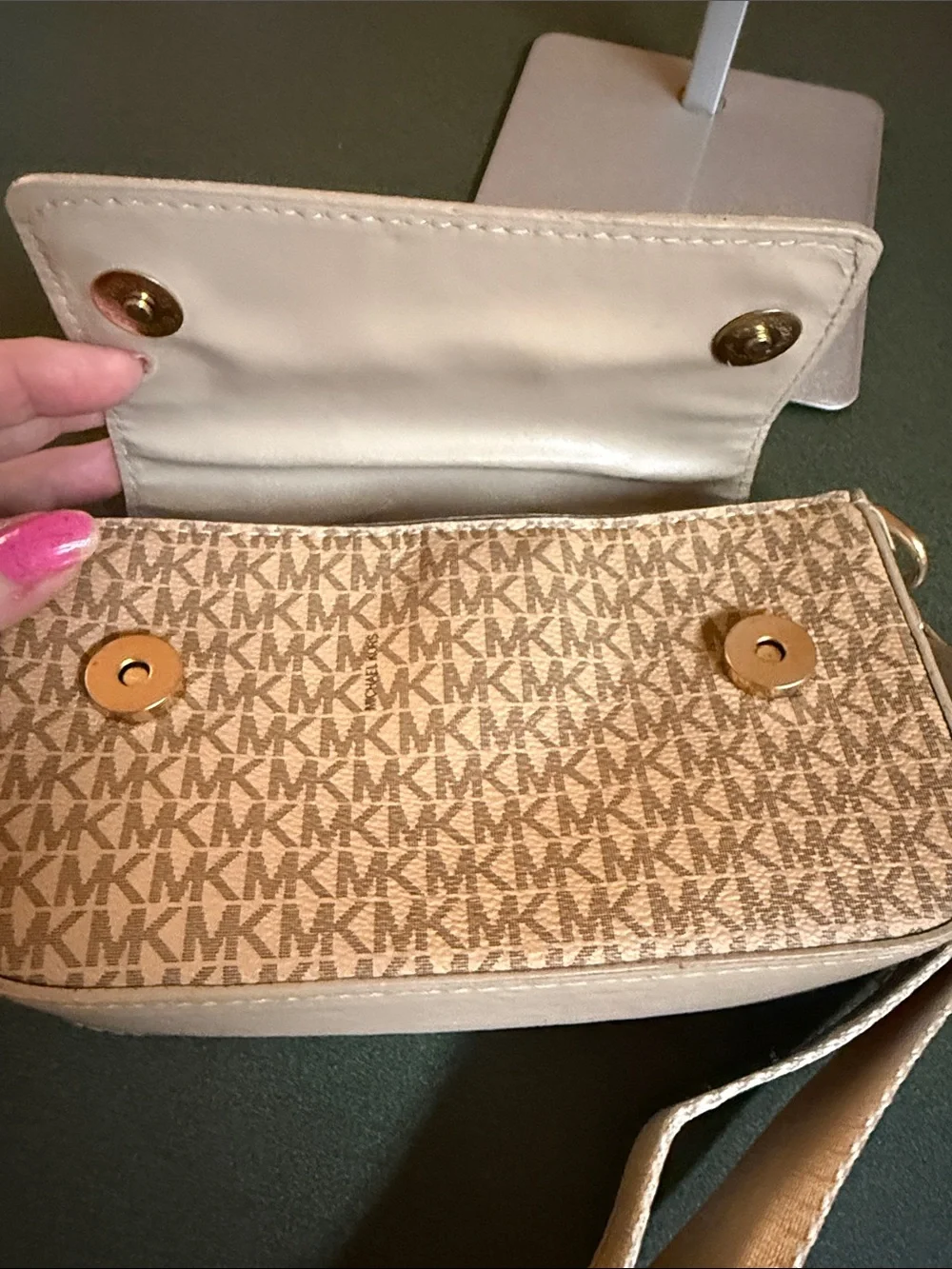 Michael Kors Beige MK Logo Crossbody with Branded Strap